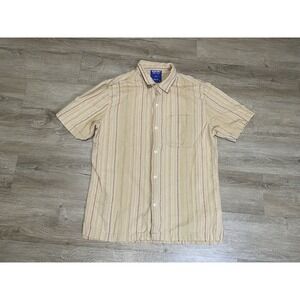 Without Walls Shirt Mens Sz M Medium Beige Striped Short Sleeve Button Up Gorp